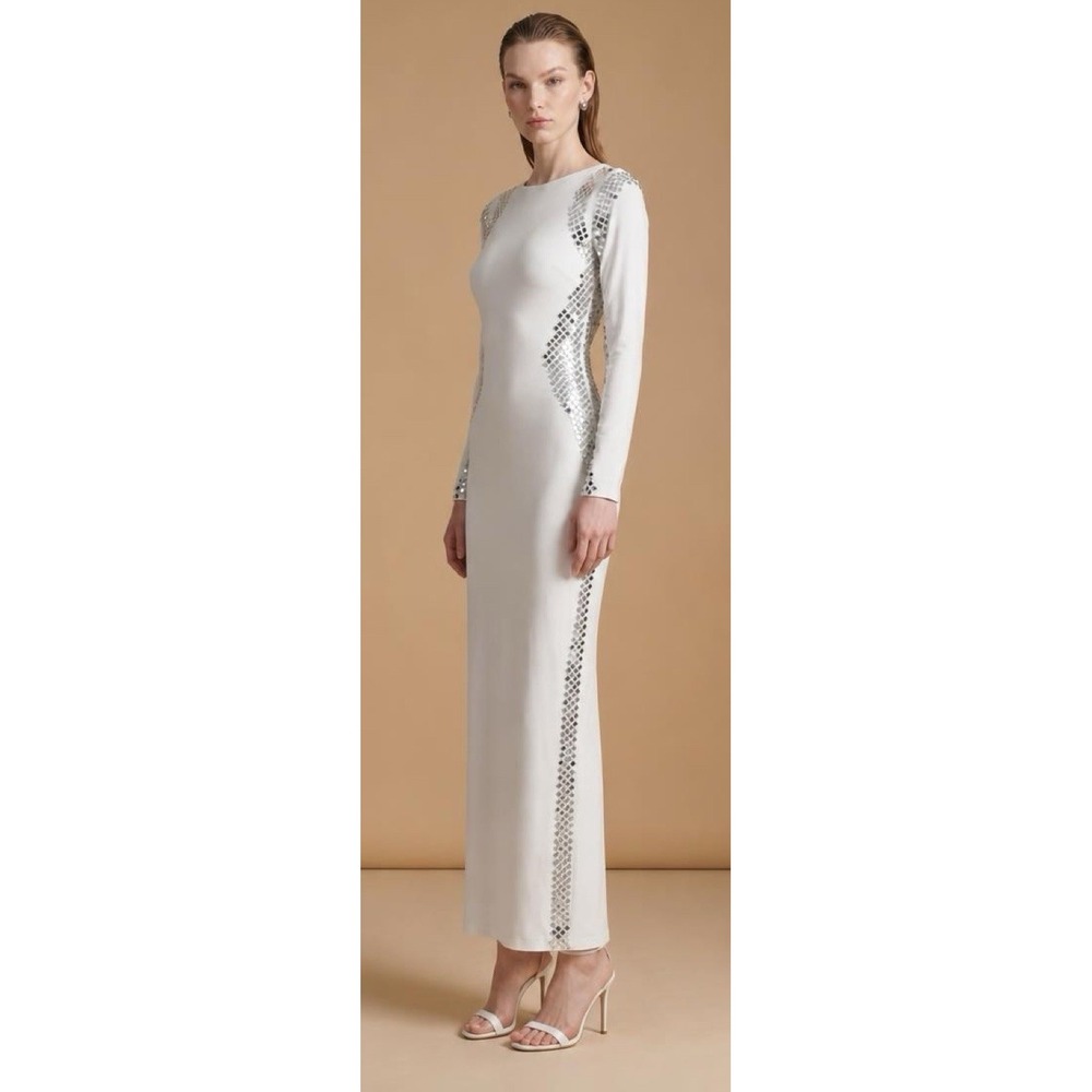 Maxi Dress Rhinestone On Edge  Sleeve Slim Figure Size M Stretch (14-b8)
